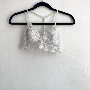 Aerie Women’s Size XS White Lace Bralette Bra Cream Padded Racerback Straps